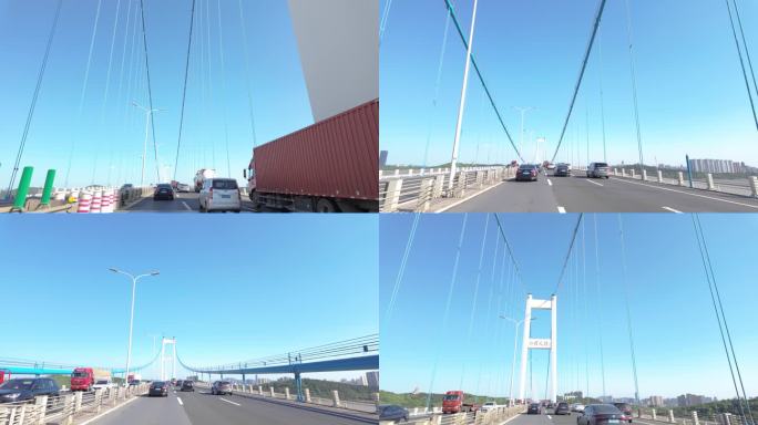 开车汽车通过江阴大桥高速公路