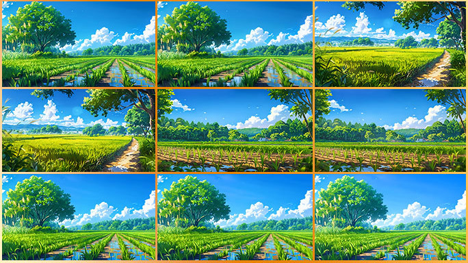 夏天日系田园风光蓝天白云清新田野舞台背景