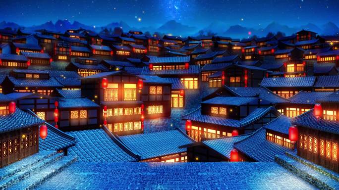古镇古建夜晚灯火通明