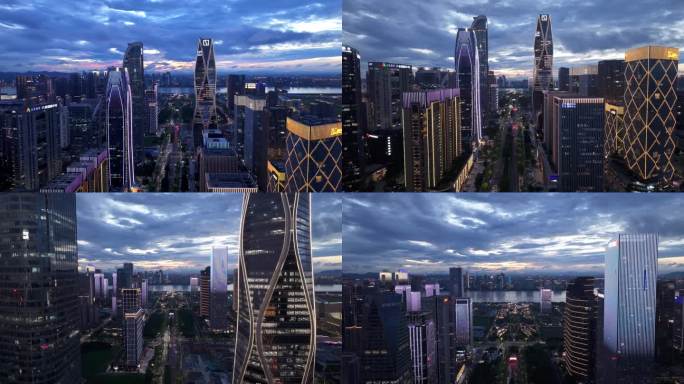 杭州钱江世纪城日落晚霞延时夜景