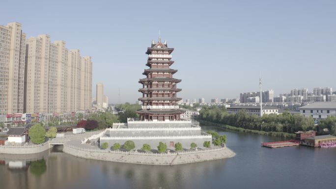 夏邑县地标建筑长寿阁长寿广场航拍