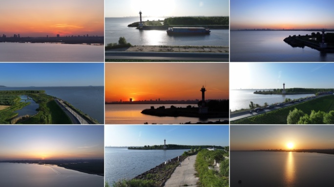 合肥巢湖明珠灯塔落日晚霞唯美风景