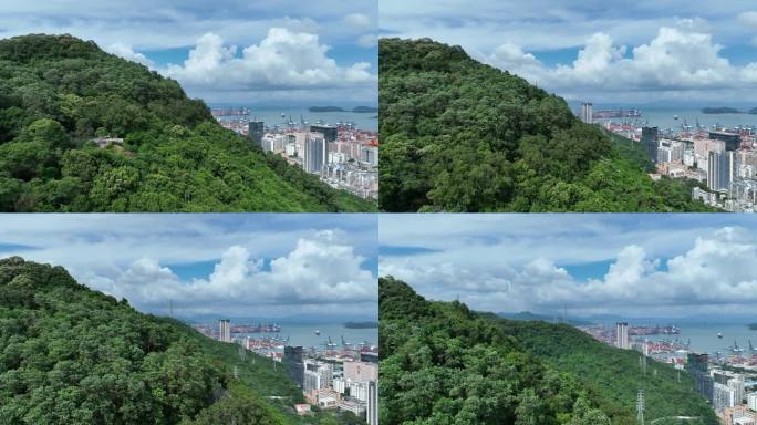 航拍深圳盐田山与海