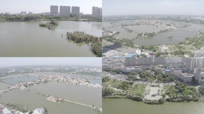 夏邑县地标建筑天龙湖公园航拍