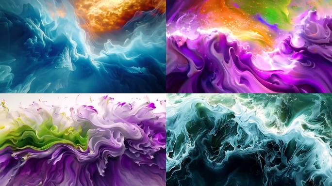 五彩流体相互溶解渗透丝滑抽象艺术动态背景