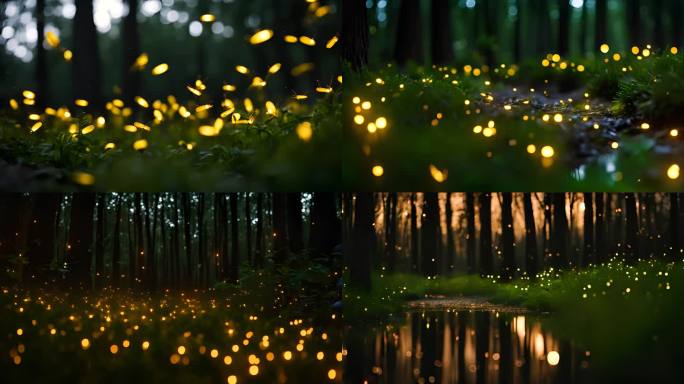 夏天森林中的萤火虫