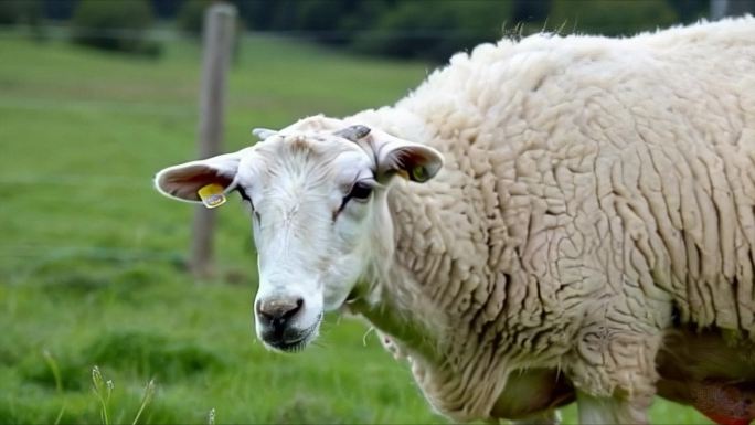 一只绵羊在吃草