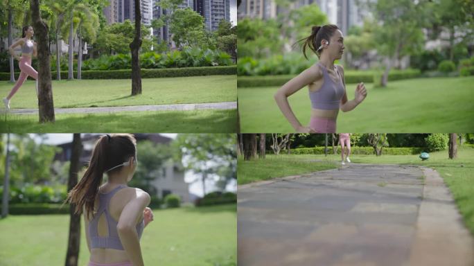 4K 女子园林小区晨跑