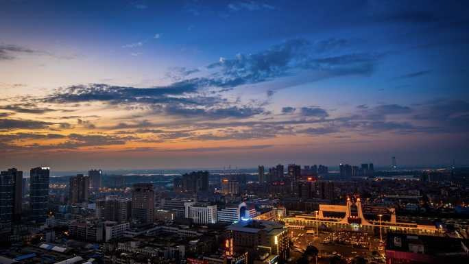 城市日转夜 夜景 交通 繁忙 夜市夜宵