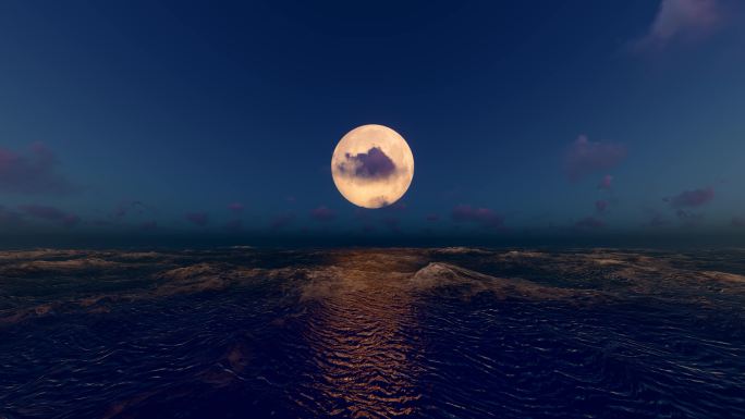 海平面上慢慢升起的月亮