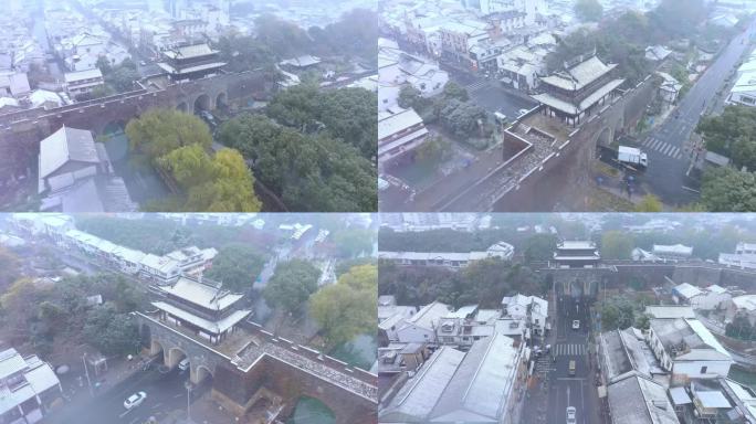 冬天江南苏州姑苏古典园林山塘街雪景航拍