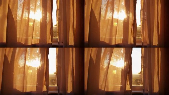 唯美镜头风吹动窗户里的窗帘 (6)