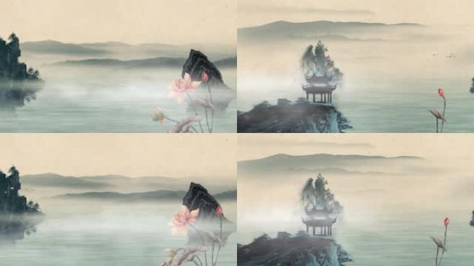 中国水墨风山水循环