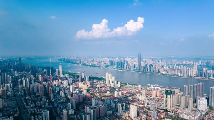 4K武汉汉口滨江高楼航拍延时