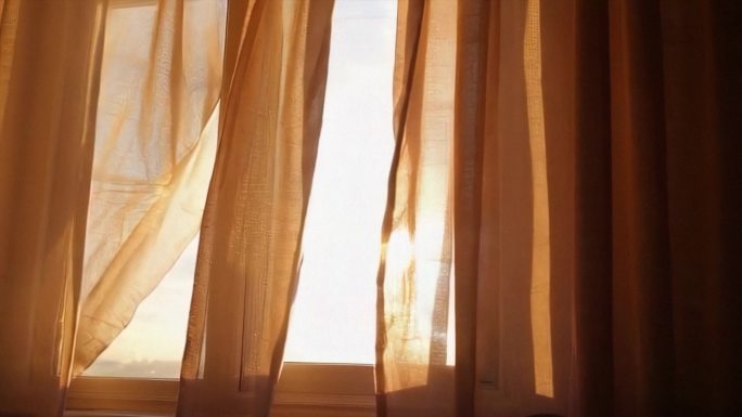 唯美镜头风吹动窗户里的窗帘 (7)