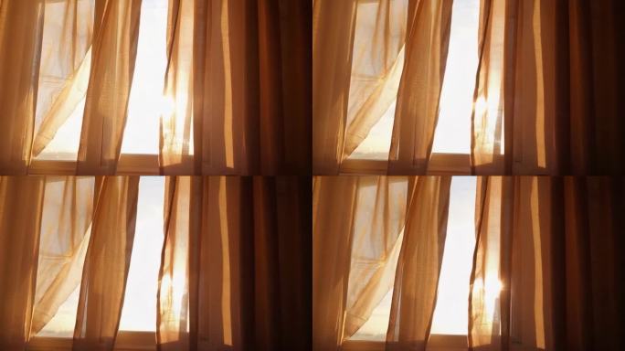 唯美镜头风吹动窗户里的窗帘 (7)