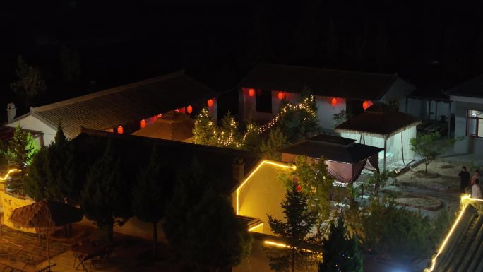 陕西榆林农村农家院围炉煮茶陕北人家夜景