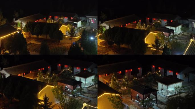 陕西榆林农村农家院围炉煮茶陕北人家夜景