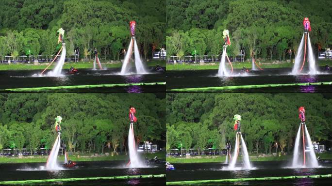 水上飞人舞狮表演 苏州新区狮山广场端午节