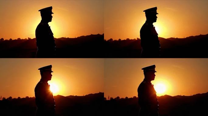 夕阳朝阳下站岗的士兵 (1)