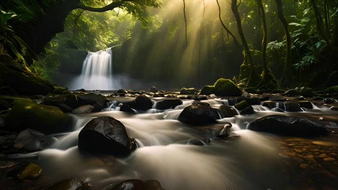 【25组镜】热带原始森林瀑布小溪河流