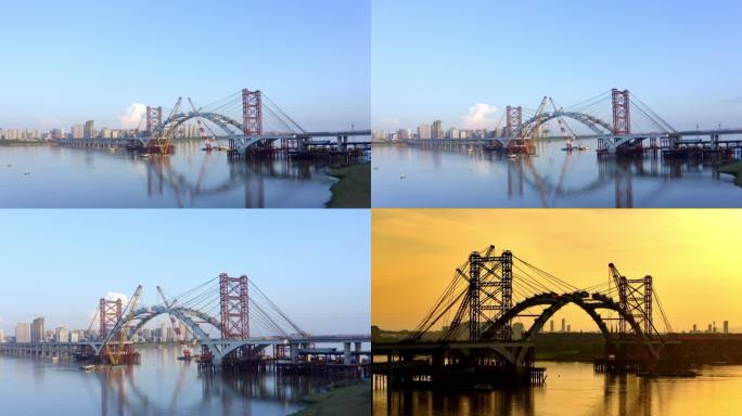 桥梁建筑新建桥梁过江大桥【组镜】