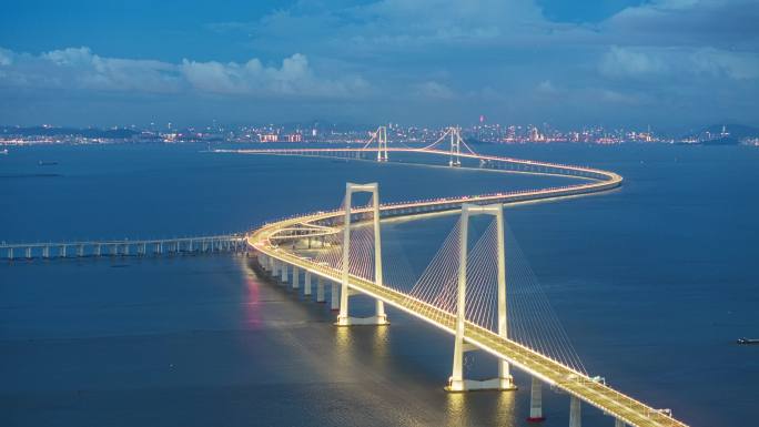 【4K】航拍深中通道延时夜景亮灯长焦