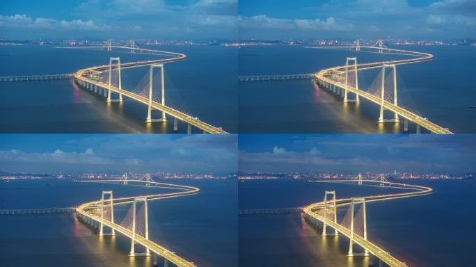 【4K】航拍深中通道延时夜景亮灯长焦
