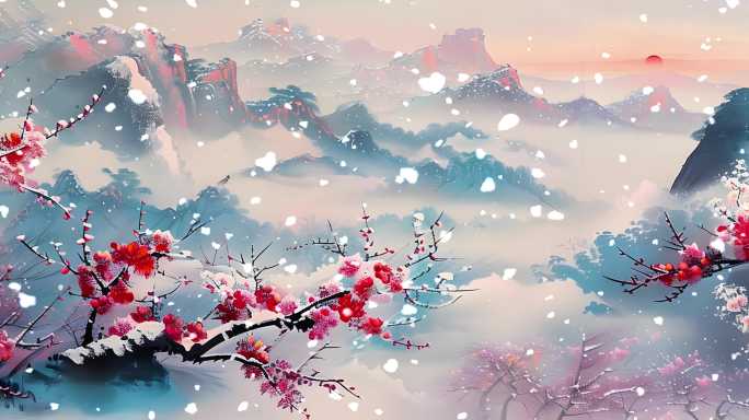 雪花下雪 踏雪寻梅 红梅赞