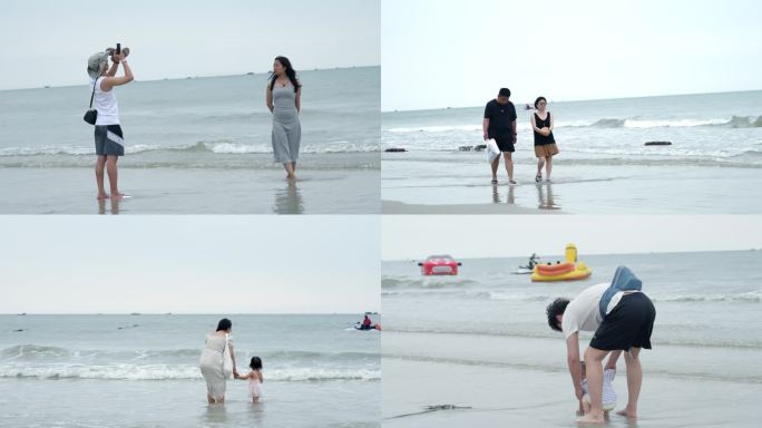 海边浪漫拍照打卡情侣亲子一家人