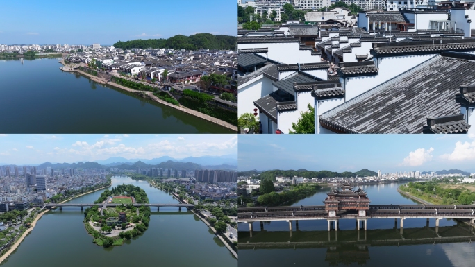 【4K】航拍黄山市屯溪区蓝天白云
