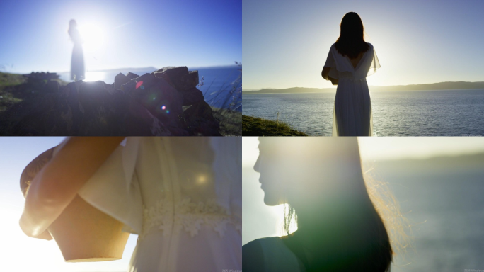湖边女人美景河畔边湖边美女意境湖开心