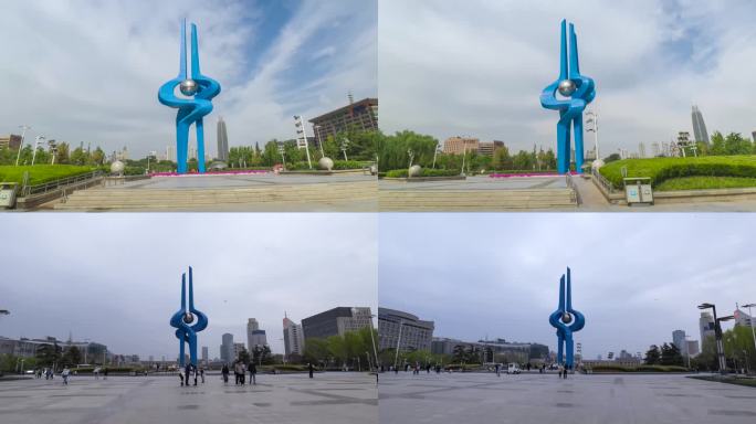大美济南地标泉城广场泉标延时摄影