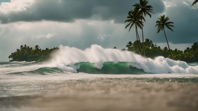 海洋海边海滩椰树海浪ai素材波浪唯美风景
