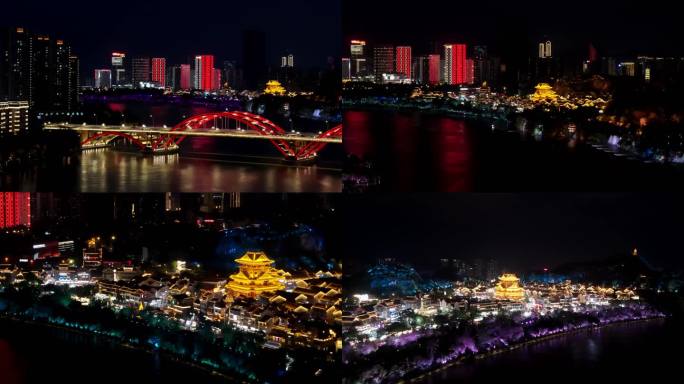柳州夜景地标航拍