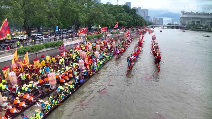 航拍广州猎德村龙船景（招景）活动的全纪录