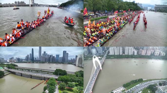 航拍广州猎德村龙船景（招景）活动的全纪录