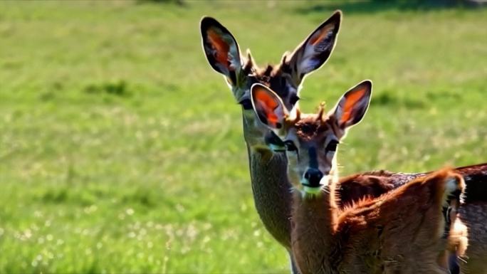 草地上母鹿跟小鹿 (3)