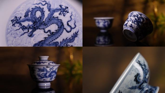 景德镇青花龙纹陶瓷产品视频