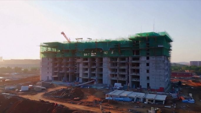 航拍城市工地建设