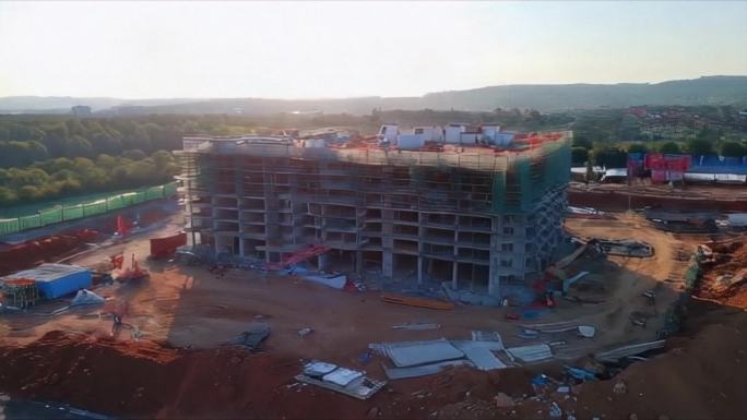 航拍城市工地建设