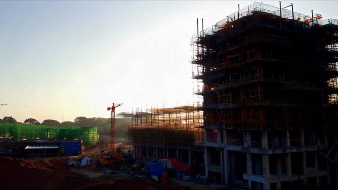 航拍城市工地建设