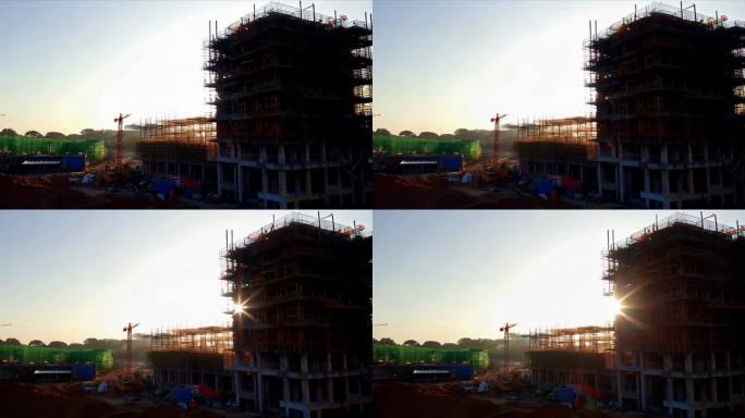 航拍城市工地建设