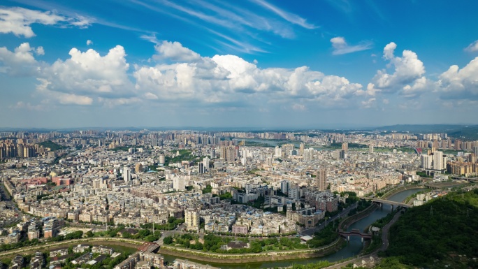 城市大景延时摄影南充市航拍