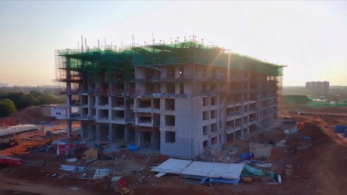 航拍城市工地建设