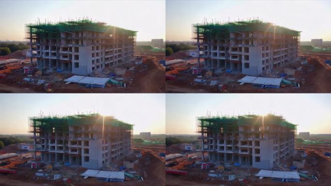 航拍城市工地建设