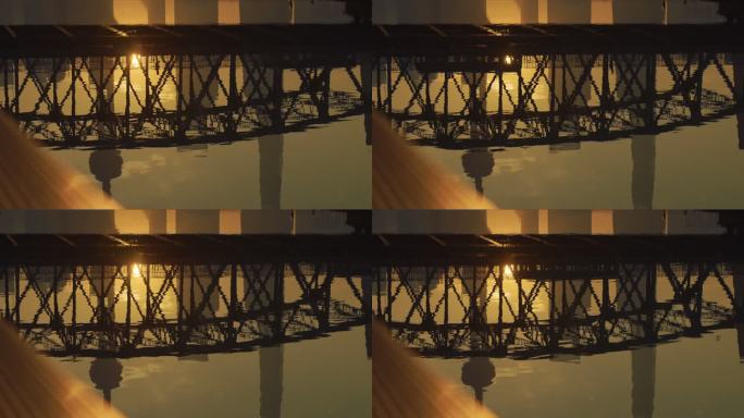 上海外白渡桥日出日落/水中倒影/车流