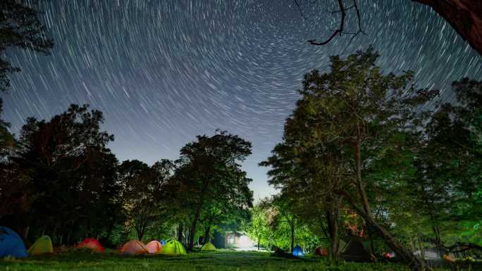 星轨星空延时野外帐篷露营 北斗七星北极星