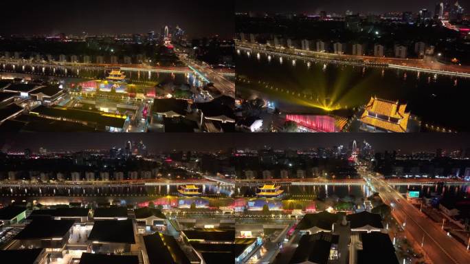 夜晚苏州姑苏相门城墙仁恒仓街城市夜景航拍