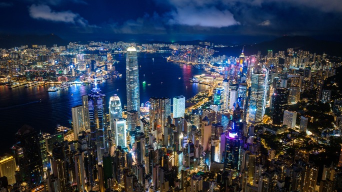 4K香港维多利亚港航拍夜景合集